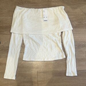 NWT - Urban Outfitters Ivory Off-Shoulder Ribbed Top